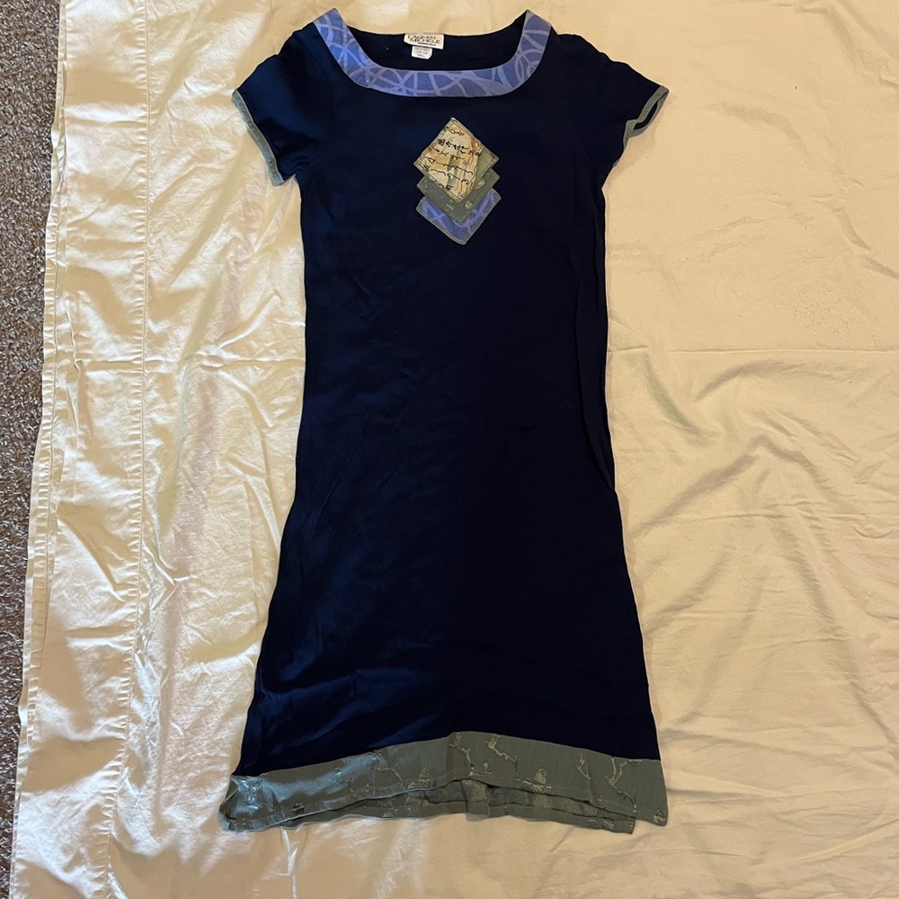 Navy Blue Dress with Geometric Design